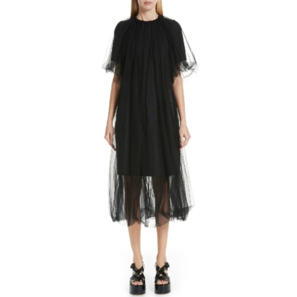 NWT Noir Kei Ninomiya Women's Black Tulle Overlay Wool Shift Dress Size Small - Picture 1 of 16